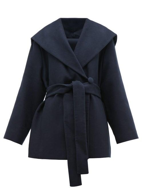 Matchesfashion.com The Row - Reyna Double Breasted Cotton Blend Wrap Coat - Womens - Navy