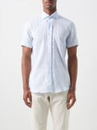 Thom Sweeney - Spread-collar Striped Linen-voile Shirt - Mens - Light Blue
