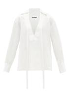 Ladies Rtw Jil Sander - Tie-neck Linen-blend Poplin Blouse - Womens - White
