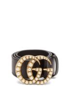 Matchesfashion.com Gucci - Gg Faux Pearl Embellished Leather Belt - Womens - Black