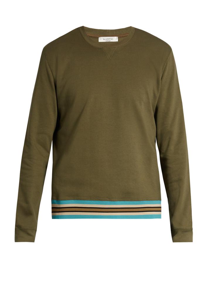 Valentino Striped Hem Cotton-blend Jersey Sweatshirt