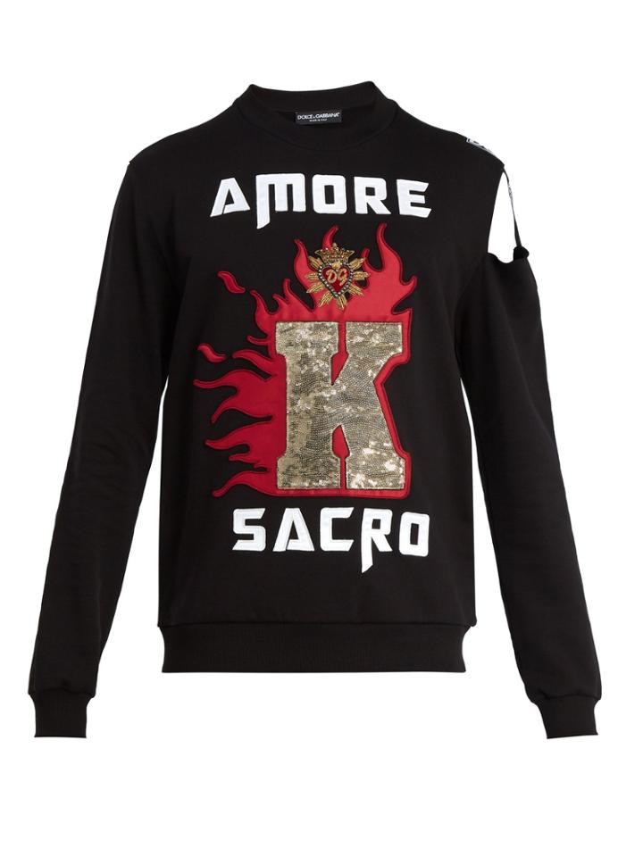 Dolce & Gabbana Appliqu-detail Distressed Cotton Sweatshirt