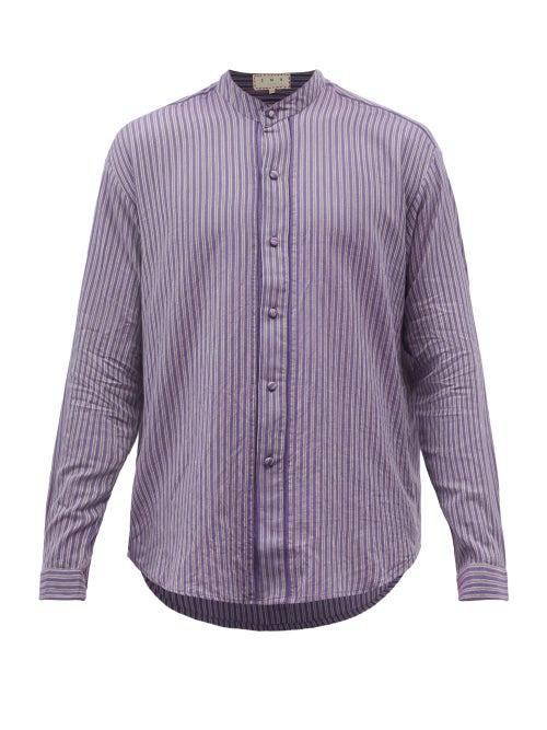 Smr Days - Tulum Stand-collar Pinstriped Cotton-poplin Shirt - Mens - Purple Multi