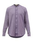 Smr Days - Tulum Stand-collar Pinstriped Cotton-poplin Shirt - Mens - Purple Multi