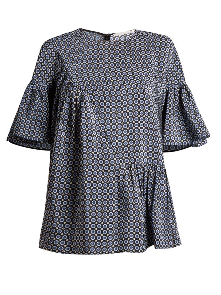 Stella Mccartney Santi Ruffle-trimmed Geometric-print Top