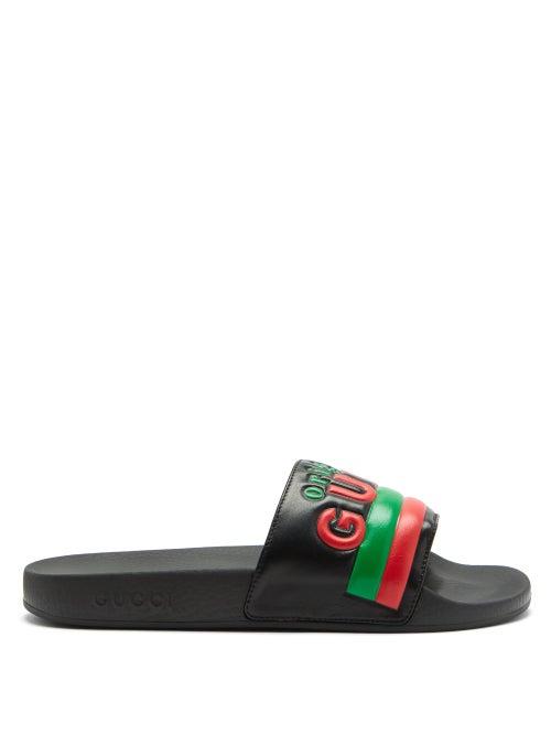 Matchesfashion.com Gucci - Original Gucci Logo Leather And Rubber Slides - Womens - Black Multi