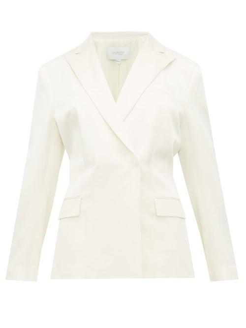 Matchesfashion.com Giambattista Valli - Double Breasted Shirred Back Satin Blazer - Womens - Ivory