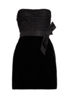 Matchesfashion.com Saint Laurent - Bow Trim Tulle And Velvet Mini Dress - Womens - Black