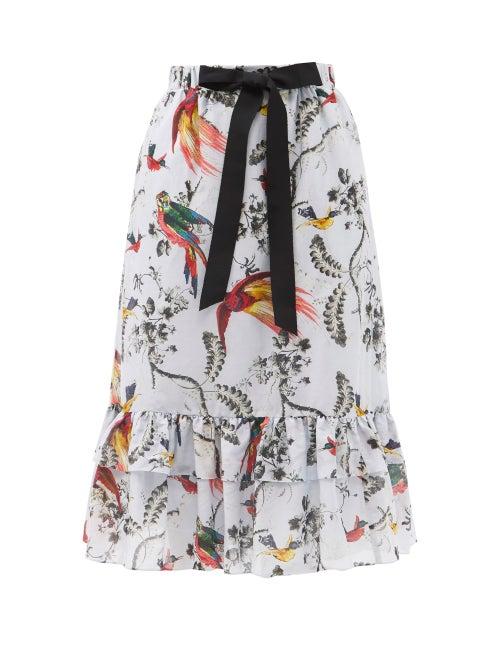 Ladies Rtw Erdem - Corsica Paisley Parrot-print Cotton-blend Skirt - Womens - Blue Multi