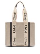 Chlo - Woody Small Applied-logo Canvas Tote - Womens - Beige Multi