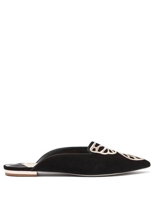 Matchesfashion.com Sophia Webster - Bibi Butterfly Suede Flats - Womens - Black Gold