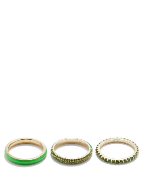 Fry Powers - Green Grass Tsavorite, Enamel & 14kt Gold Rings - Womens - Green Multi