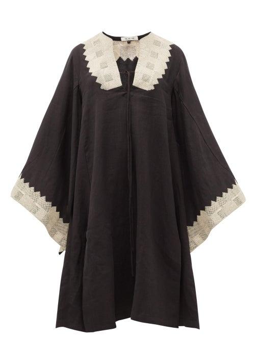 Matchesfashion.com Fil De Vie - Ourika Cross-stitched Linen Kaftan - Womens - Black