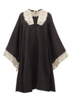 Matchesfashion.com Fil De Vie - Ourika Cross-stitched Linen Kaftan - Womens - Black