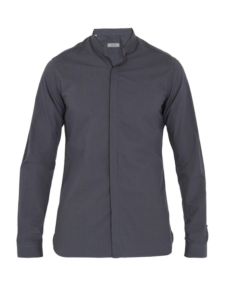 Lanvin Stand-collar Micro-checked Cotton Shirt