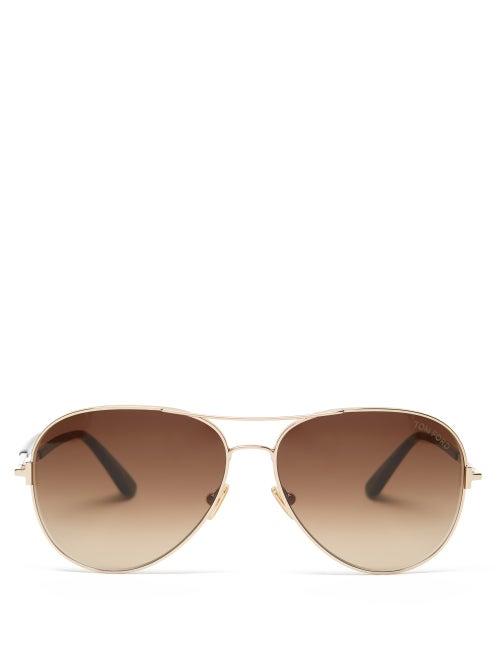 Matchesfashion.com Tom Ford Eyewear - Clark Aviator Metal Sunglasses - Womens - Rose Gold