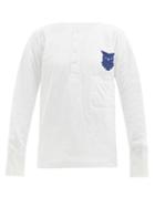 Maison Margiela - Owl-embroidered Cotton-jersey Henley Top - Womens - White