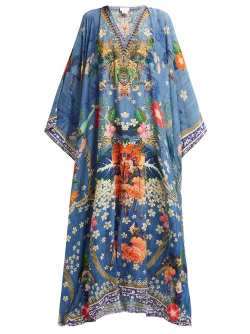 Matchesfashion.com Camilla - Faraway Florals Silk Kaftan - Womens - Blue White