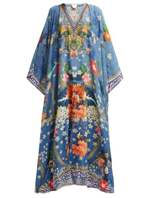 Matchesfashion.com Camilla - Faraway Florals Silk Kaftan - Womens - Blue White