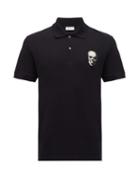 Matchesfashion.com Alexander Mcqueen - Skull-embroidered Piqu-jersey Polo Shirt - Mens - Black