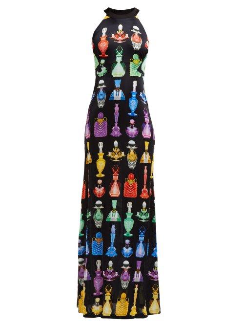 Matchesfashion.com Mary Katrantzou - Iman Perfume Print Halterneck Maxi Dress - Womens - Black Multi