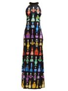 Matchesfashion.com Mary Katrantzou - Iman Perfume Print Halterneck Maxi Dress - Womens - Black Multi