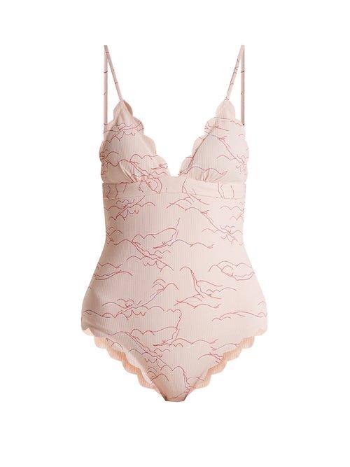 Matchesfashion.com Marysia - Santa Clara Scallop Edged Swimsuit - Womens - Pink Print