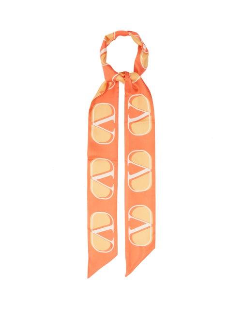 Valentino - V-logo Silk-twill Scarf - Womens - Orange
