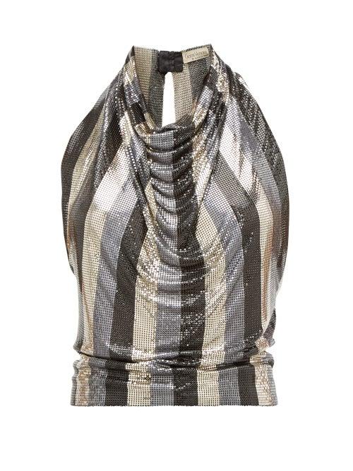 Matchesfashion.com William Vintage - 1983 Cowl Neck Backless Striped Oroton Top - Womens - Black Gold