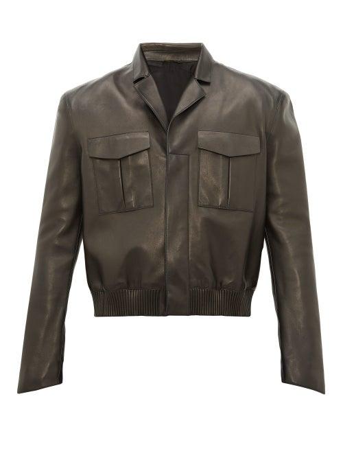 Matchesfashion.com Fendi - Logo Debossed Cuban Collar Leather Jacket - Mens - Black