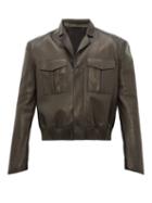 Matchesfashion.com Fendi - Logo Debossed Cuban Collar Leather Jacket - Mens - Black