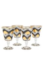 Matchesfashion.com Les Ottomans - Set Of Four Ikat-print Wine Glasses - Black Multi