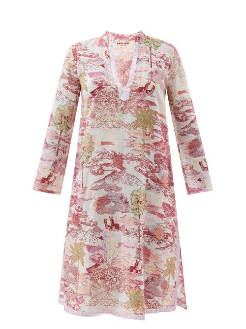 Emporio Sirenuse - Malika Vesuvius-print Cotton-voile Dress - Womens - Pink Print