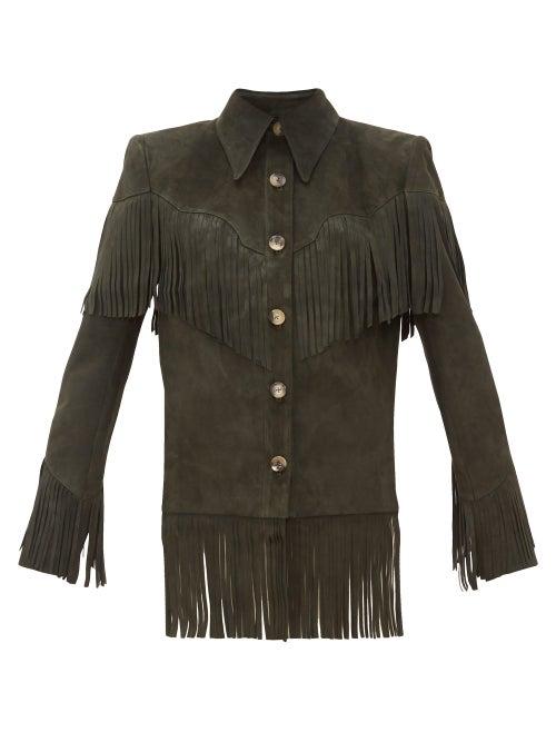 Matchesfashion.com Khaite - Jimmy Fringed Suede Jacket - Womens - Green