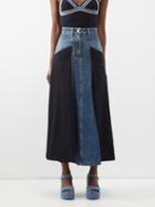 Chlo - Denim And Gabardine Midi Skirt - Womens - Navy