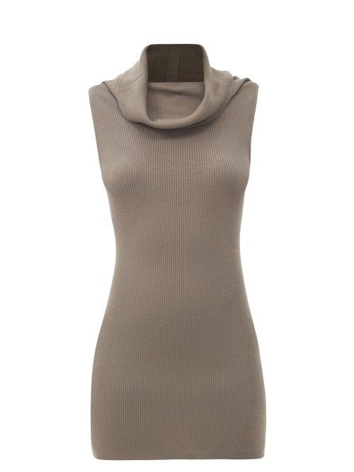 Matchesfashion.com Rick Owens - Sleeveless Cowl-neck Ribbed Wool Top - Womens - Grey