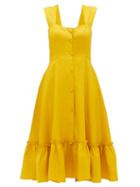 Matchesfashion.com Gioia Bini - Camilla Ruffle Trim Linen Dress - Womens - Yellow Multi