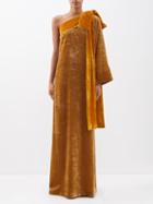 Bernadette - Nel One-shoulder Bow-appliqu Velvet Dress - Womens - Gold