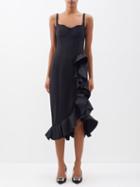 Carolina Herrera - Ruffle-trimmed Wool-blend Midi Dress - Womens - Black