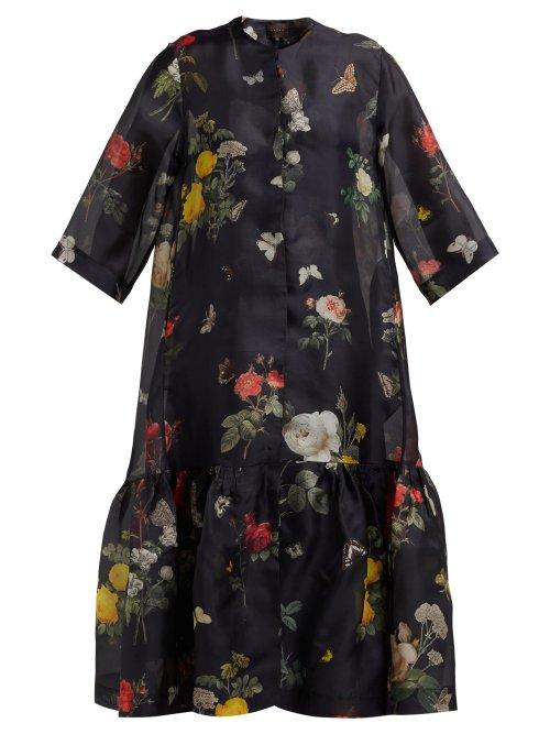 Matchesfashion.com Biyan - Botanical Print Organza Coat - Womens - Black Red
