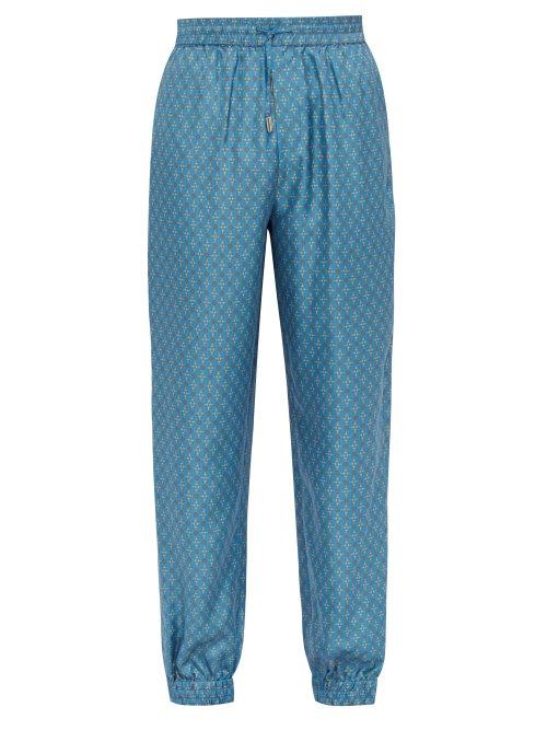 Matchesfashion.com All At Sea - Anchor Print Silk Trousers - Mens - Blue