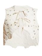Matchesfashion.com Cecilie Bahnsen - Adele Floral Print Quilted Cotton Vest - Womens - Ivory