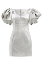 Matchesfashion.com Sara Battaglia - Puffed Sleeve Metallic Mini Dress - Womens - Silver