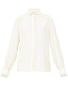 Matchesfashion.com Chlo - Scalloped-edge Lace And Crepe De Chine Blouse - Womens - White