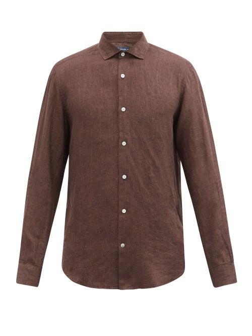 Matchesfashion.com Frescobol Carioca - Slubbed-linen Poplin Shirt - Mens - Brown