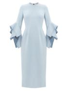 Matchesfashion.com Roksanda - Ronda Fluted-cuff Crepe Dress - Womens - Light Blue