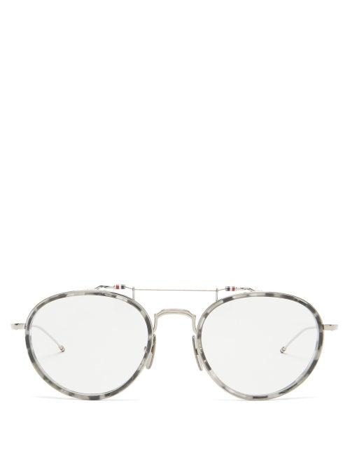 Matchesfashion.com Thom Browne - Aviator Tortoiseshell Metal Glasses - Mens - Tortoiseshell