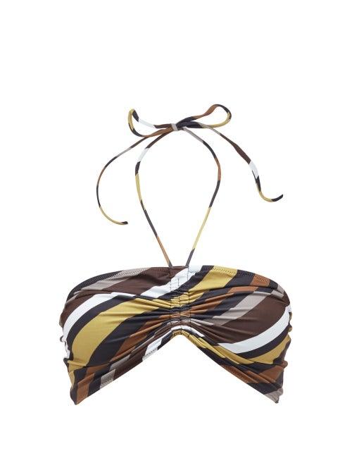 Matchesfashion.com Ganni - Ruched-front Striped Recycled-technical Bikini Top - Womens - Blue Multi