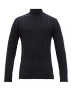 Matchesfashion.com Sfr - Jay High Neck Ribbed Wool Blend Sweater - Mens - Dark Navy