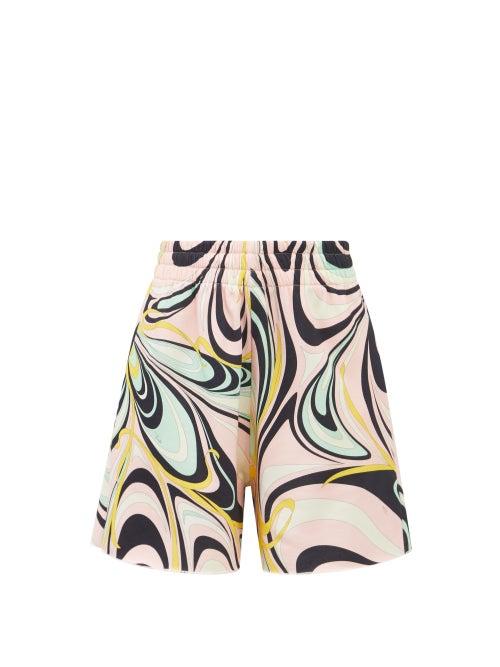 Emilio Pucci - Onde-print Sustainable-jersey Shorts - Womens - Pink Multi